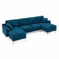 Ecksofa aus Samt mit Chaise Longue in Blau und M