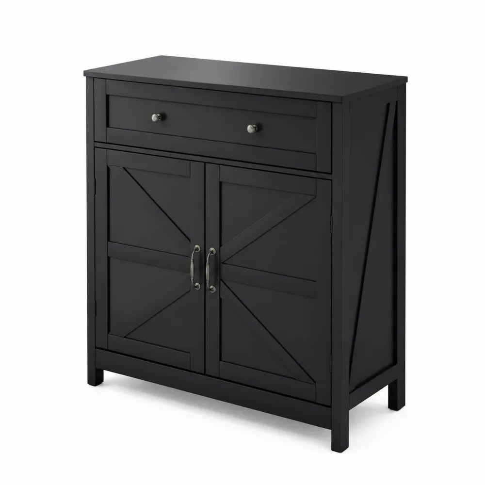Schwarzer Holzschrank mit Schublade