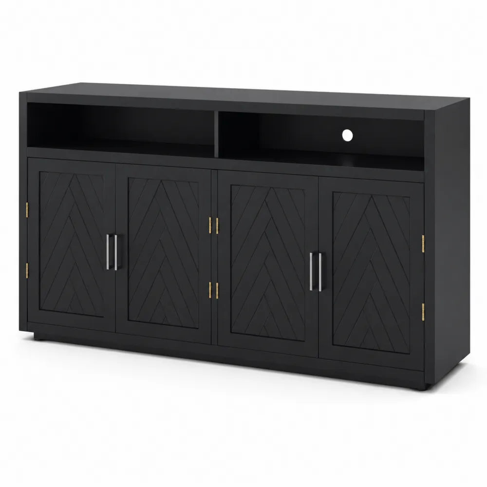 Holz Sideboard Schwarz mit Vier T¨¹ren und offen